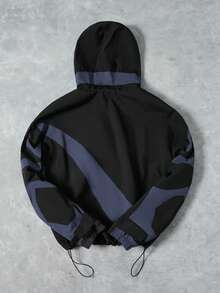 PAVTROS Manfinity Streetrush Men's Casual Colorblock Patchwork Design Jacket, Suitable For Spring And Autumn , Techwear Jacket , Black Graphic Jacket , Graphic Zip Up Jacket , Mens Windbreaker, Techwear Jacket, Men's Windbreaker Jacket, Men's Crop Jacket