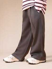 SUMWON Girls Soft Fleece Pin Tuck Sweatpants Relaxed Wide Leg Charcoal Comfortable Fall Winter Wear