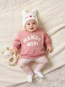 Newborn Baby Girl Cute White Fluffy Cherry Pattern Sweatshirt Set, Autumn/Winter - White - View 5