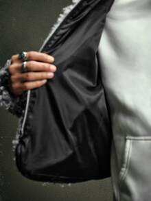 AXEPEAK 男士长袖休闲通勤字母刺绣仿皮草外套，秋冬款 - 灰色 - 查看 6