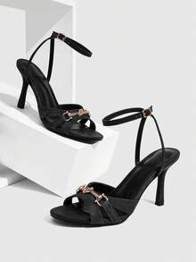 CUCCOO SZL Women's Metal Decor Fashion Daily Wear Buckle Design High Heel Sandals - Black - View 2