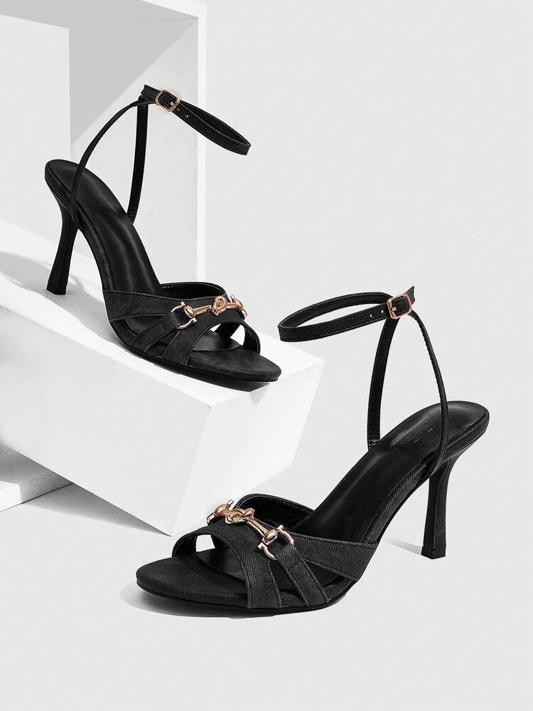 CUCCOO SZL Women's Metal Decor Fashion Daily Wear Buckle Design High Heel Sandals