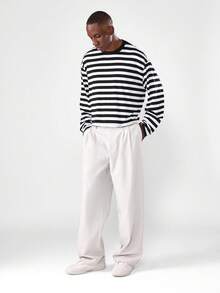 Áo thun dài tay kẻ sọc SUMWON dáng rộng, thoải mái, phong cách thường ngày. - Đen và trắng - Xem 4