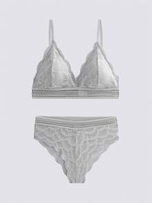 Loungeista 2套女士舒适花朵蕾丝无钢圈文胸内衣套装