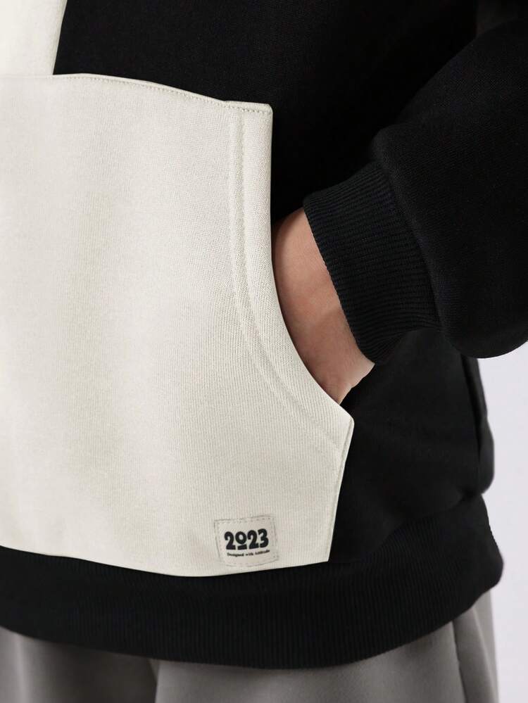 Colorblock Hooded Sweatshirt With Centre Pocket