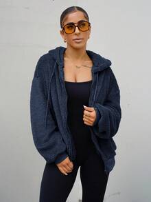 SAYEHFBABY 女士纯色羊毛连帽运动衫，厚实保暖运动衫，棕色，女士秋季连帽衫，女装，冬装，长袖上衣，毕业，返校，女士教师装 - 藏蓝色 - 查看 5