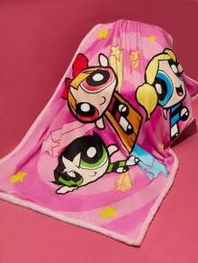 THE POWERPUFF GIRLS X SHEIN 1Pc Love Cartoon Printed Flannel Thickened Blanket, A-Sided Flannel B-Sided Lamb Wool, Double-Sided Plush Material, Soft And Warm, Not Easy To Lose Hair, Various Sizes, Sofa, Bed, Lunch Break Can Be Used Bubbles, Blossom, Buttercup,Gift Ideas - 粉色 - 查看 4