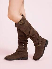 CUCCOO DOLLMOD Women's Mid-Calf Boots, Pleated Fashion Slim Slouchy Boots, Thick Sole - Brown - View 5