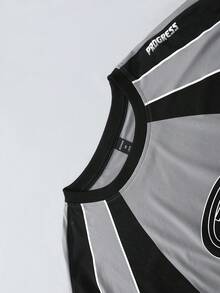 ROMWE MEN Prep تي شيرت بأكمام طويلة بطباعة نص إنجليزي، طراز الشارع الكاجوال للاستخدام اليومي