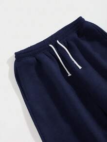 Teens/Boys' Casual Everyday Commute Sports Minimalist Solid Color Drawstring Waist Slant Pocket Loose Straight Sweatpants - Navy Blue - View 7