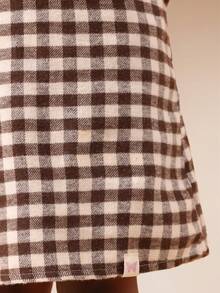 SUMWON Váy mini kẻ caro dài tay có nơ sau lưng thời trang thu đông cho bé gái - màu nâu - Xem 6