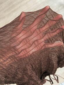 SHEIN LUNE 女士休闲棕色纹理喇叭袖系带衬衫，棕色女式衬衫，深棕色上衣，巧克力棕色上衣，棕色长袖上衣，秋季女装，长袖上衣，冬季女装，休闲款 - 棕色 - 查看 9