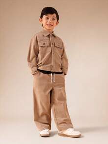 SUMWON Young Boys Corduroy Button Up Shirt And Pants Matching Co-Ord Set With Chest Pockets