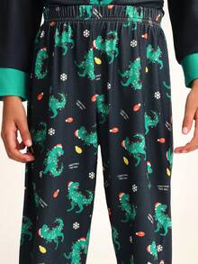 SUMWON Christmas Dinosaur Pajama Set For Boys With Long Sleeve Top And Matching Pants Holiday Sleepwear For Casual And Vacation - Multicolor - View 6