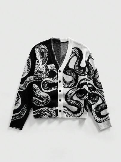 Street Life Men's Dark Anime Snake Themed Knit Sweater