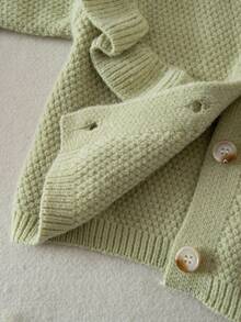 SHEIN Conjunto de 2 peças de suéter cardigan de malha com gola babada e calças retas para bebês meninas, confortável para outono/inverno, verde, moderno e versátil, adequado para uso diário, casa, atividades ao ar livre, viagens - Verde - Ver 8