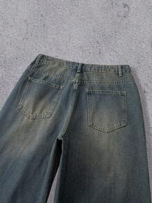 Manfinity Denimwave Quần jeans ống rộng Manfinity Streetstyle dáng rộng có túi rách phong cách Punk Punk Y2K màu xanh dương giặt axit dành cho nam - Rửa trung bình - Xem 9