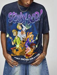 SCOOBY-DOO X SHEIN Men's Casual Letter & Cartoon Graphic Round Neck Short Sleeve T-Shirt, Summer