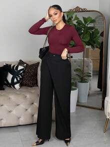 Melissa Matos Solid Slim Fit Spring Women Tee Style Bodysuit - Burgundy - View 3