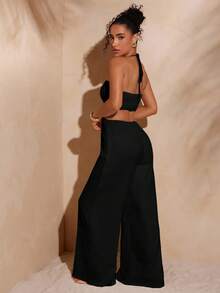 Hauture 性感夏日波西米亚风日间度假撞色镶边镂空串珠细节连体裤 - 黑色 - 查看 6