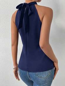 RosyDaze 女士藏蓝色浪漫系带露背亮片吊带衫，基础款无袖上衣，弹力性感无袖，适合约会/派对/夜店/街头/情人节/生日/圣诞节/万圣节/春季/夏季/秋季/冬季商务休闲/音乐会/办公室/新年/秋季/婚礼宾客等场合穿着。 - 藏蓝色 - 查看 2