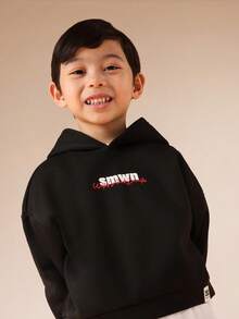 SUMWON Kapuzenpullover mit Mitteltasche und Schriftlogo-Design für den lässigen Alltag - Schwarz - Übersicht 5