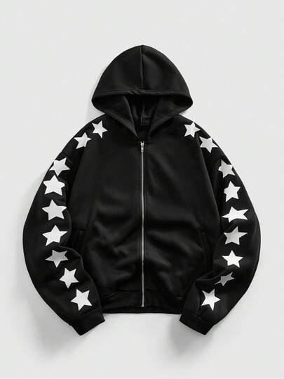 Street Life Sudadera con capucha casual de hombre con estampado de estrellas, otoño/invierno