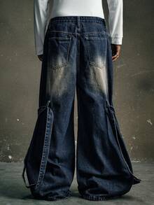 AXEPEAK Men's Pocket Loose Wide Leg Retro Casual Jeans - Blue - View 2