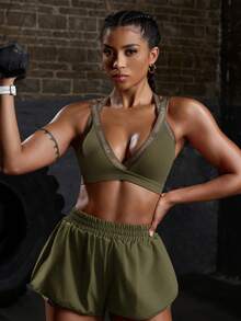 Powerista 女士简约字母印花运动胸罩，休闲日常穿着