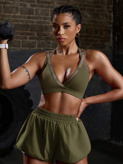 Powerista Minimalist Letter Print Sports Bra, Wear view 4