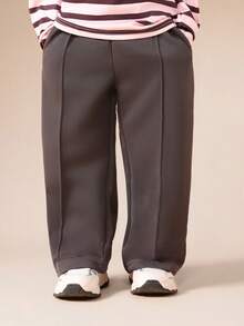 SUMWON Girls Soft Fleece Pin Tuck Sweatpants Relaxed Wide Leg Charcoal Comfortable Fall Winter Wear