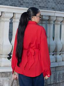 Melissa Matos Women's Simple Solid Color Casual Blouse Fall Cloth For Women - Red - View 2