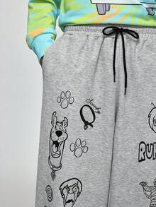 SCOOBY-DOO X SHEIN Men's Casual Sports Letter & Cartoon Graphic Drawstring Waist Wide Leg Sweatpants - Grey - View 6