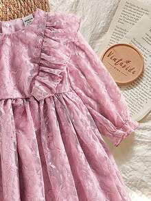 SHEIN Vintaside Kids Baby Girls' Sweet Mesh Long Sleeve Loose Dress, Suitable For Outings, Parties And Gatherings, Spring/Autumn - Pink - View 6