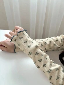 FRIFUL 女士撞色滚边碎花长袖T恤，秋季休闲装 - 彩色 - 查看 3