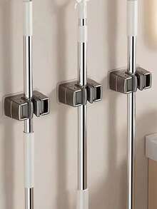 1/3pcs Wall Mounted Mop And Broom Holder, Contemporary Style Plastic Organizer Clamp, No-Drill Strong Adhesive Storage Solution For Bathroom And Kitchen, Utility Hooks - Multicolor - View 12