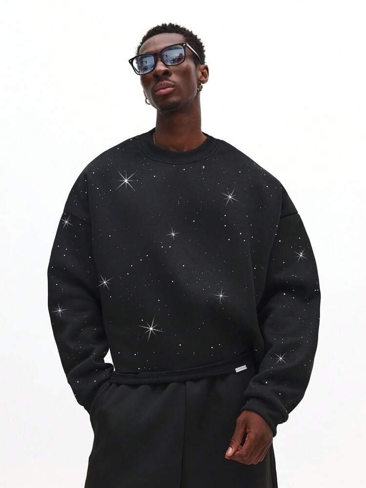 Felpa corta con stampa di stelle galattiche