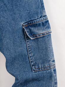 Genkimix Kids Young BoyCasual Loose Fit Straight Leg Contrast Stitching Cargo Jeans - Dark Wash - View 3