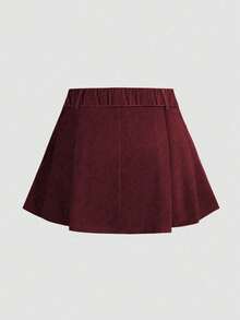 Calvaya Váy ngắn chữ A xếp ly cạp cao màu đen cỡ lớn kèm quần short an toàn cho nữ - Màu Đỏ Sâu - Xem 2