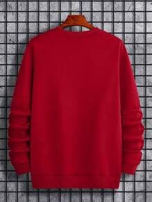 Manfinity Homme 男士圣诞驯鹿印花圆领长袖休闲运动衫，秋冬 - 紅色 - 查看 5