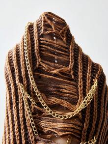 Revavyn Áo len chui đầu dáng rộng bằng sợi Acrylonitrile thiết kế dây xích vàng khoét rỗng cho nữ khi đi làm - Nhiều màu - Xem 8