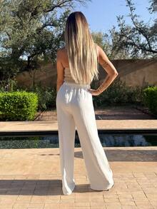 Manon Tanti Pantalones holgados con cintura de cordón en tela arrugada texturizada - Blanco - Ver 2