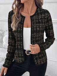 SHEIN Clasi Women's Plaid Print Open Front Lightweight Jacket, Versatile For Work Commute, Autumn/Winter