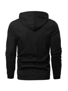 Manfinity Homme Men's Plus Size Letter Print Hooded Long Sleeve Outdoor Windbreaker Jacket With Drawstring, Going Out Letter Casual Lightweight Jacket, For Friends, Husband, Boyfriend Gifts, Fall - Black - View 2