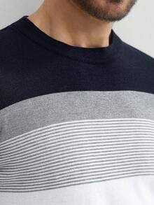 Manfinity Homme Men's Festive Rib-Knit GreenChristmas Family Cartoon Pattern Men Sweater Christmas Sweater With Gnome Graphic Long Sleeve Round Neck Pullover Father Son Matching Sweaters Men Long Sleeve Knit - Blue and White - View 6