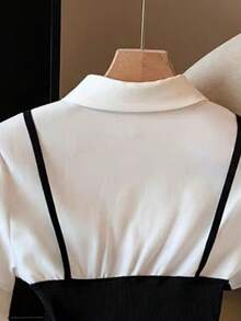 GlowEve 女士时尚灯笼袖荷叶边下摆衬衫 - 黑與白 - 查看 5