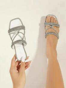 Women Flat Sandals - Silver - View 1