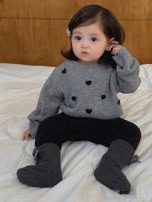 DAZY Toddler Round Neck Long Sleeve Heart Sweater, Autumn/Winter - Grey - View 1