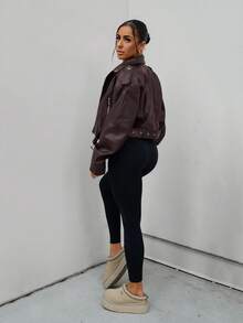 SAYEHFBABY Fashionabla motojacka med dragkedja, stativ för kvinnor, höst