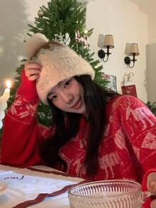 DAZY Women's Reindeer Colorblock Floral Pattern Long Sleeve Sweater, Christmas Style, Autumn/Winter Christmas - Red - View 8